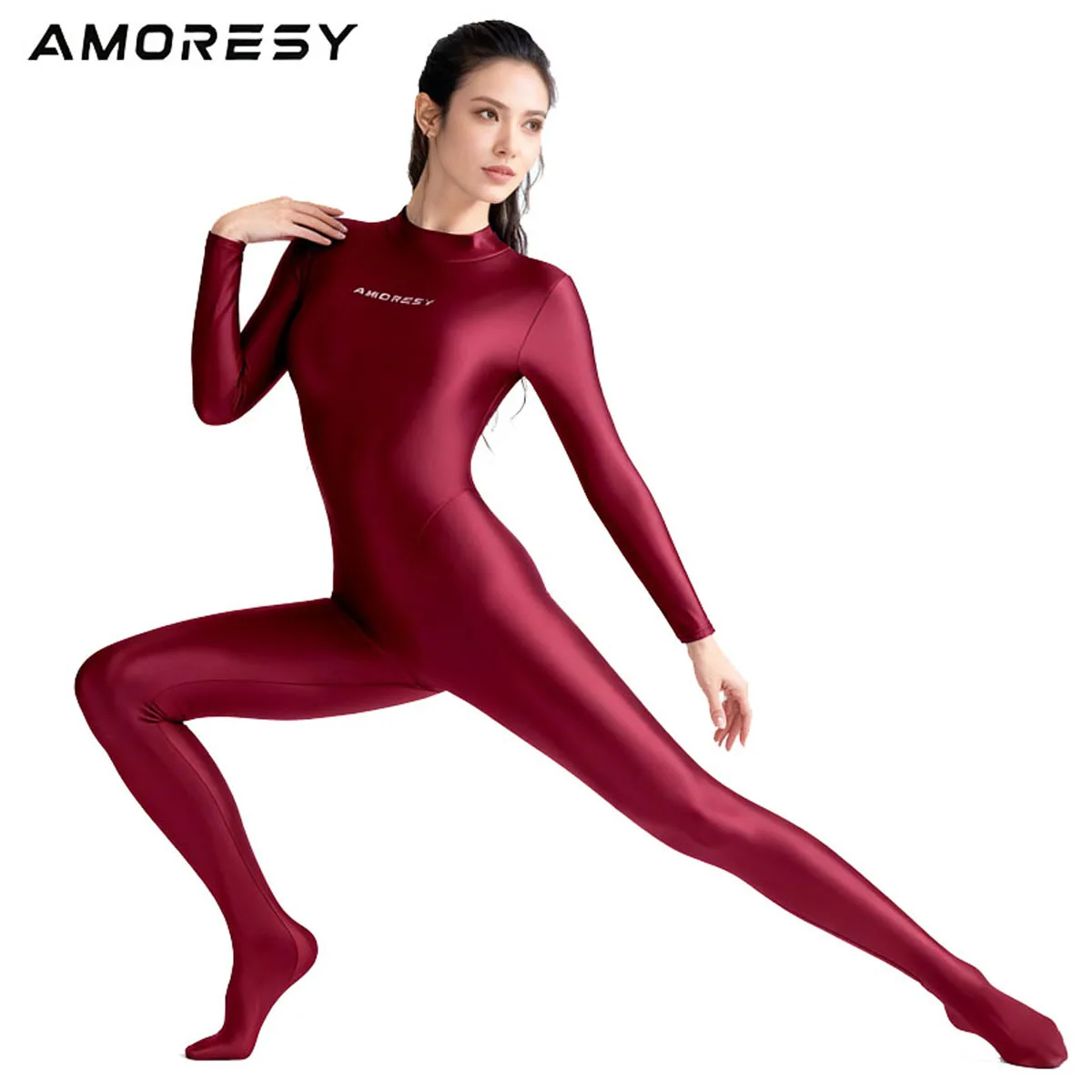 

AMORESY блестящий блестящий купальник для дайвинга и серфинга, цельный комбинезон на молнии сзади, комбинезон зентай, спортивный комбинезон для спортзала, комбинезон, комбинезон