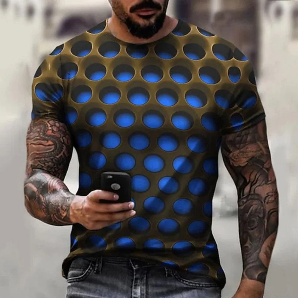 Fashion Streetwear Exaggerated Cool Round Neck Men's T Shirt 3D Print Optical Illusion Plus Short Sleeve Casual Tops Polyester