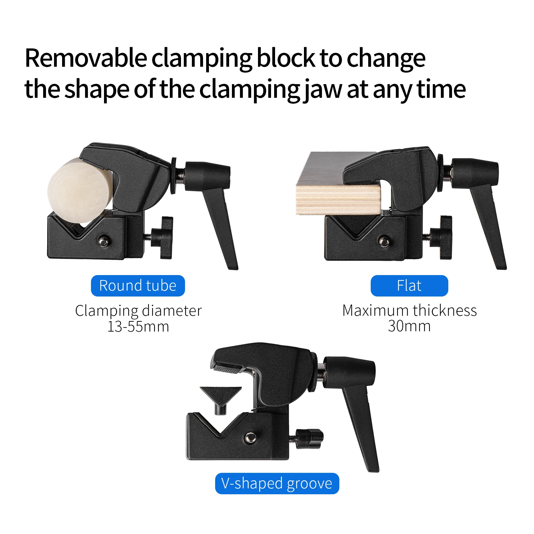 Selens Heavy-Duty Super Clamp for Studio Light Stands &Poles Optional Extension Arm,Hex Baby Pin,Double Hex Stud,J Hook,Plate view 3
