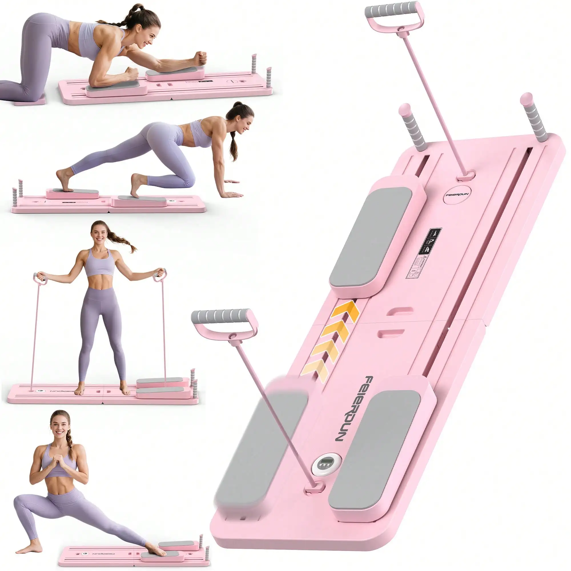 FEIERDUN 300 LBS Weight Capacity Multifunctional Fitness Board With Automatic Rebound, Core Training Ab Roller, Foldable Workout Machines - Full Body Workout Equipment, Home And Gym Pilates With Resistance Bands.Small Space Storage.