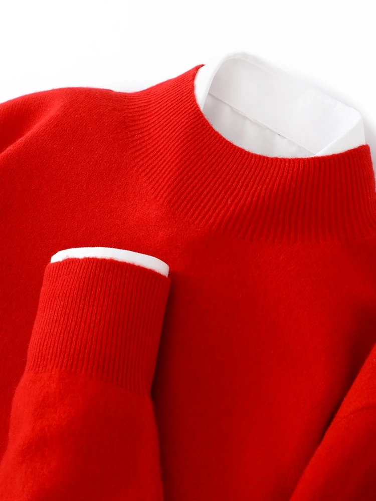 Men Mock-Neck Long Sleeve Cashmere Pullovers 100% Merino Wool Sweater Basic Soft Knitwear Spring Winter Men Clothing Top