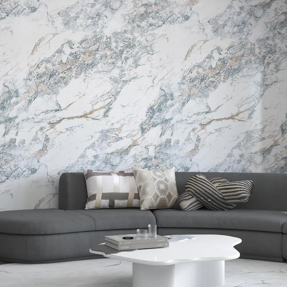 لفة كبيرة مقاومة للماء ذاتية اللصق باللون الأبيض والأزرق والرخام والجرانيت لطاولات المطبخ مقاس 32 × 591 بوصة