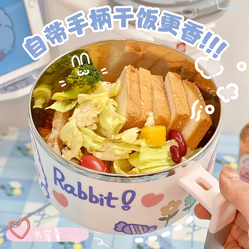 Kawaii Edelstahl Ramen Schüssel Mit Deckel Nette Große Instant-nudeln Obst Salat Reis Suppe Schüssel Küche Geschirr 1000/1300ml