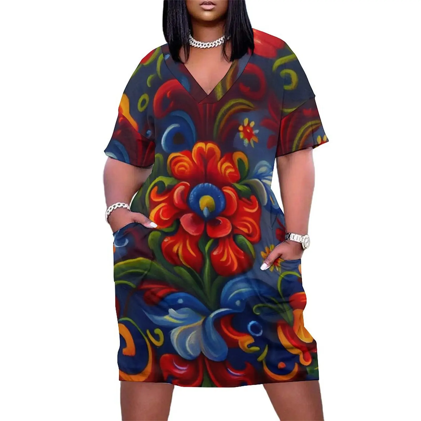 

Norwegian Rosemaling-Oil On Canvas #4 Loose Pocket Dress dresses with long sleeves african dresses for woman