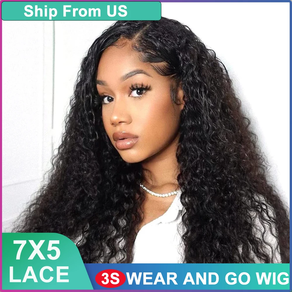 Glueless Wigs Human Hair Black Curly Wigs 30 inch Lace Front Wig Human Hair 7X5 Deep Wave Frontal Wig  For Young Women Mixed Wig