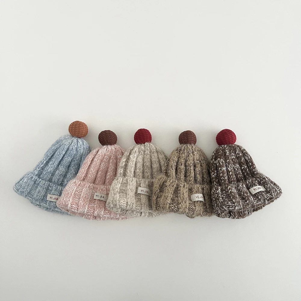 

Autumn Winter Kids Boys Girls Knitted Hats Fashion Solid Color Baby Beanies Soft Warm Children Ear Protection Caps