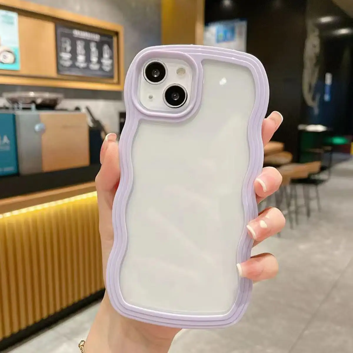 2-IN-1 Wavy Lines Shell Shockproof Phone Case For iPhone 11 12 13 14 Pro Max XS  X XR 7 8 Plus Transparent Cover