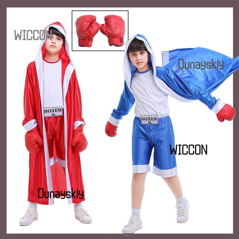 زي الهالوين التنكري ذو اللونين، ملابس رياضية رائعة باللونين الأحمر والأزرق، أزياء الملاكمة الملاكمة، أداء المسرح