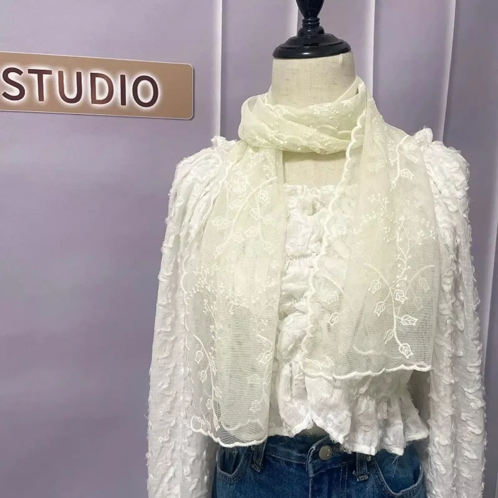 

Versatile Retro Women's Lace Scarf Long Embroidered Flower Summer Sunscreen Shawl Elegant Female Headscarf