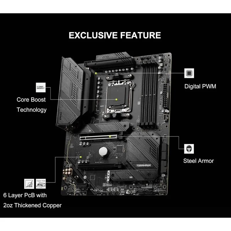 معالج سطح المكتب Micro Center AMD 7 7800X3D 8-Core16-Thread مع MSI MAG B650 Tomahawk WiFi AM5 DDR5 للألعاب الأم