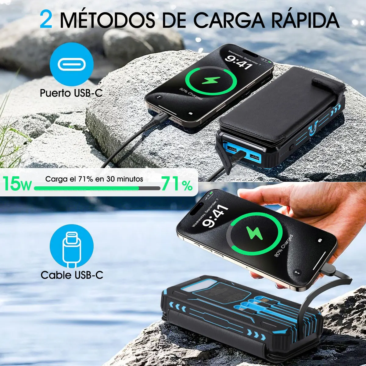 Solar Power Bank Schnelle 36800 mAh Drahtlose Ladegerät Powerbank für iPhone 17 Samsung S24 Huawei Xiaomi PD 18 W Schnelle lade Powerbank – Detail 5