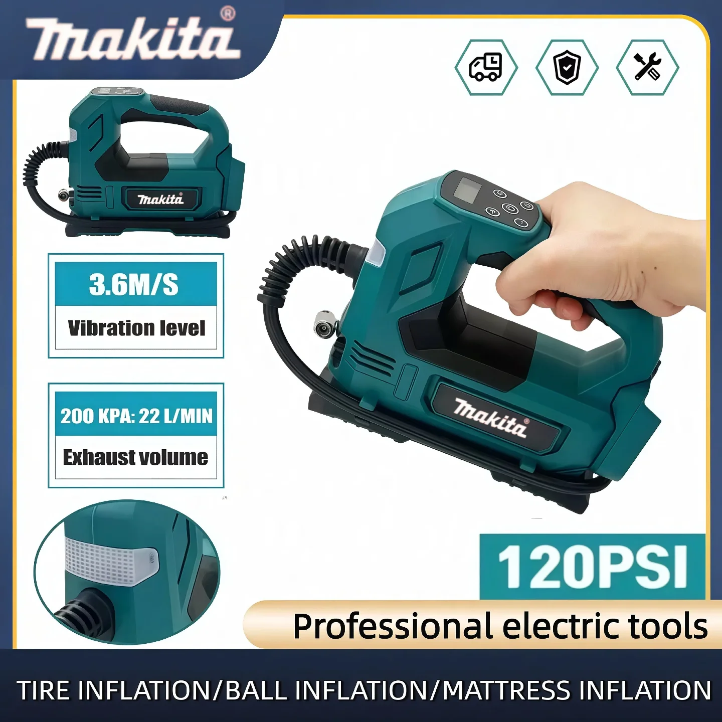 

Беспроводной насос для накачивания шин Makita, электрический воздушный насос, ручной воздушный компрессор, 18 В, портативный воздушный насос для автомобиля, велосипеда, электроинструменты