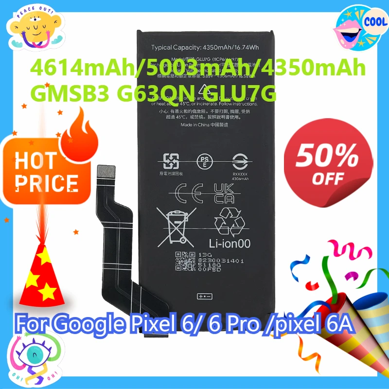 بطارية بديلة 4614 مللي أمبير/5003 مللي أمبير/4350 مللي أمبير في الساعة GMSB3 G63QN GLU7G لجهاز Google Pixel 6/ 6 Pro /pixel 6A #1