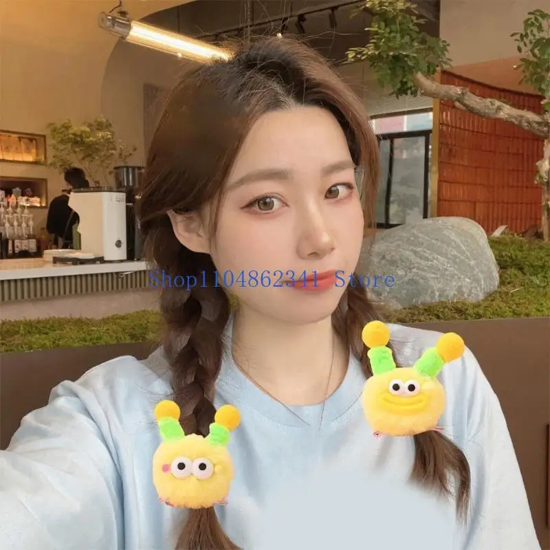 5asd Furry Plush Cartoon Pompoms Hair Clip with Novelty Little Animal Designs Strong Hold Hairpin for School Girl Daily Use