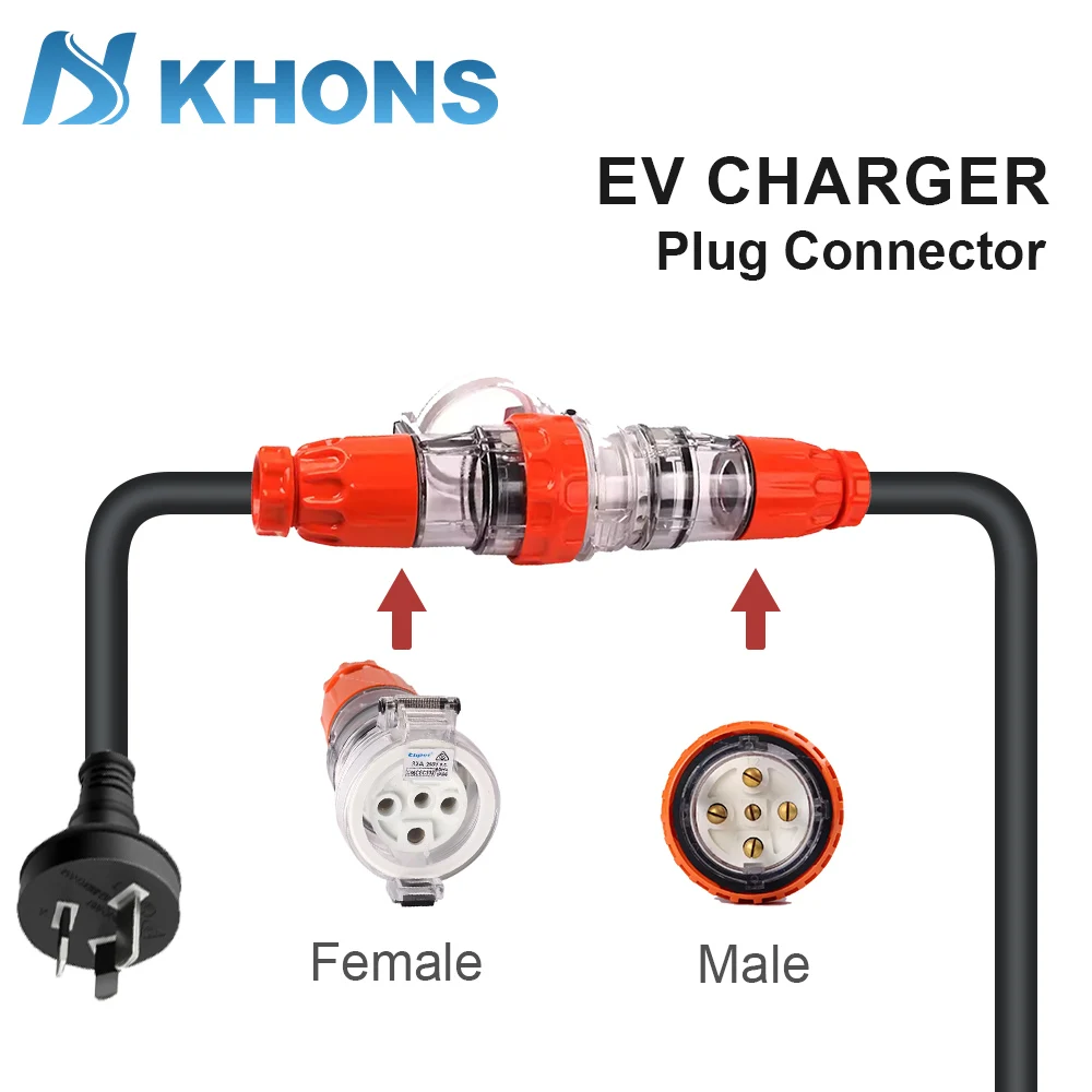 Khons Electric Vehicle Charger Australian 32A 3-phase Female To 15A Male Adapter 32A To 10A Electric Vehicle Charger Connector