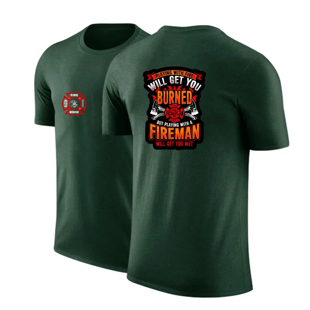Summer Fire Rescue Firefighter Logo Print Comfortable Quick Drying Short Sleeve Men's Popular