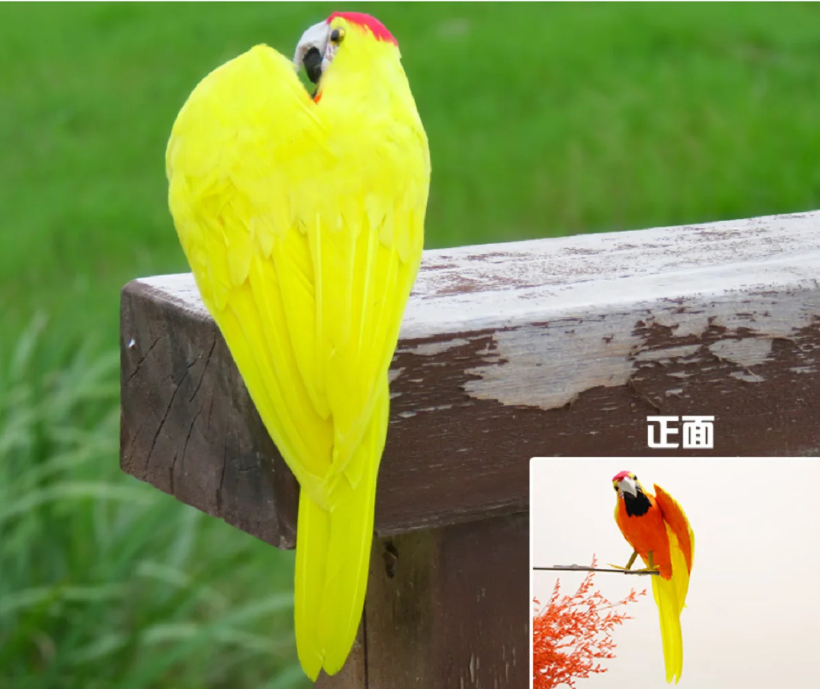 new simulation yellow foam and feathers parrot model one wing bird toy gift about 32cm h2682