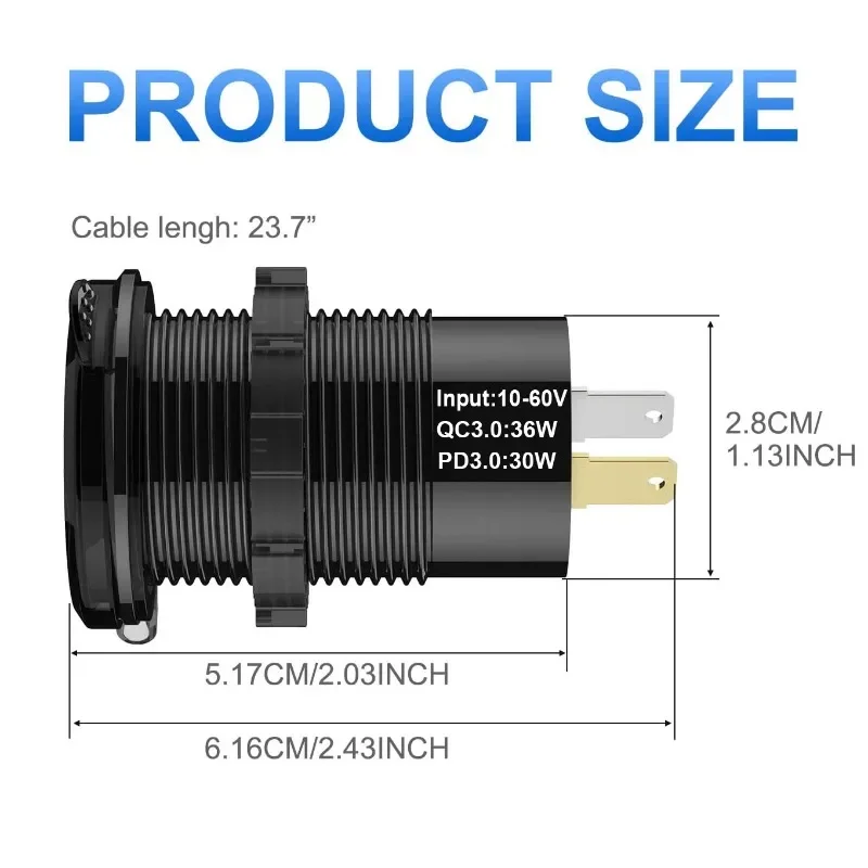 10-60V 광범위 전압 충전기, 골프 카트 및 UTV용 알루미늄 합금 전원 어댑터