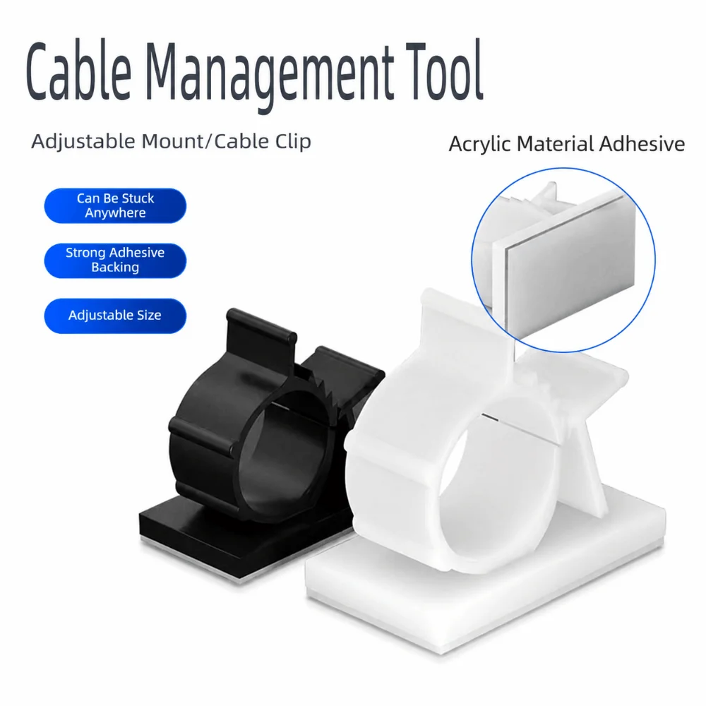 10Pcs Plastic Cable Organizer Clips Self-Adhesive R-Shaped Clamp Cable Tie Mounts Tool-Free Installation Adjustable
