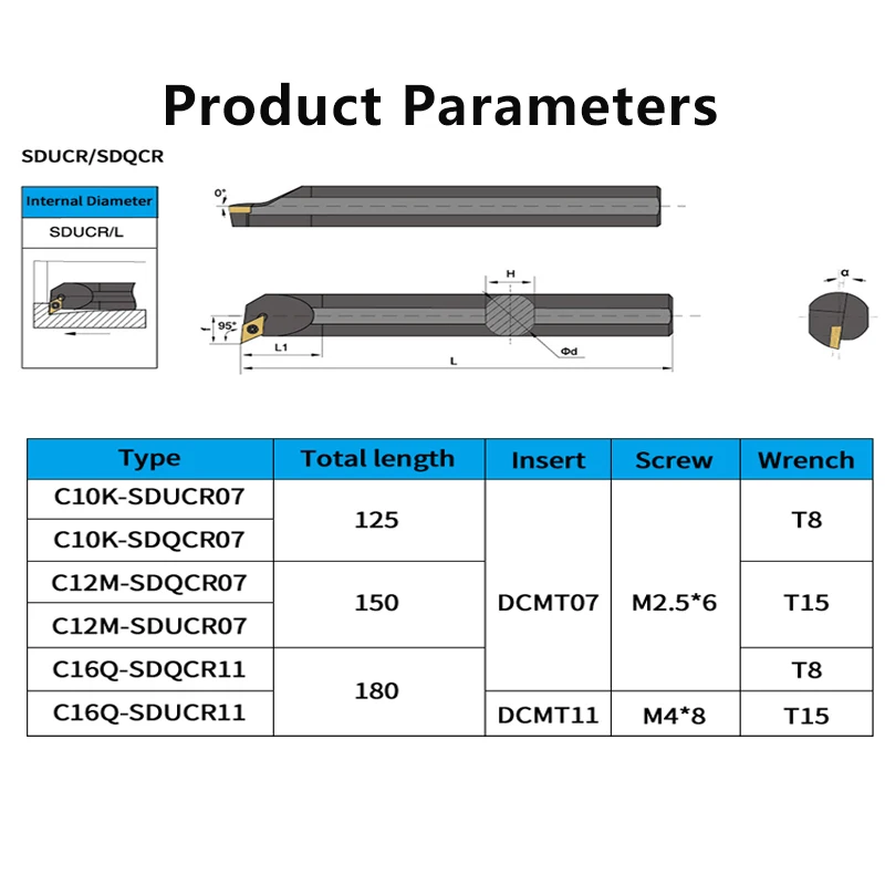 C10K/C12M/C16Q--SDQCR/SDUCR Cutter Bar CNC LatheInternal Turning Tool SDQCR/SDUCR Tungsten steel Shockproof Lathe