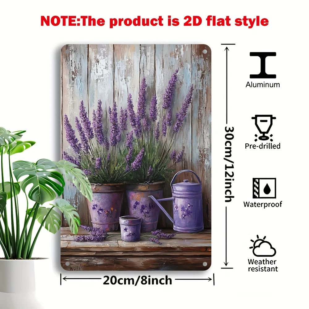 Lavender Planter โลหะเหล็ก Wall Decor สําหรับ Home Bar ร้านกาแฟกันน้ําและ Pre-Punched Vintage Botanical Arrangement 8X12 นิ้ว