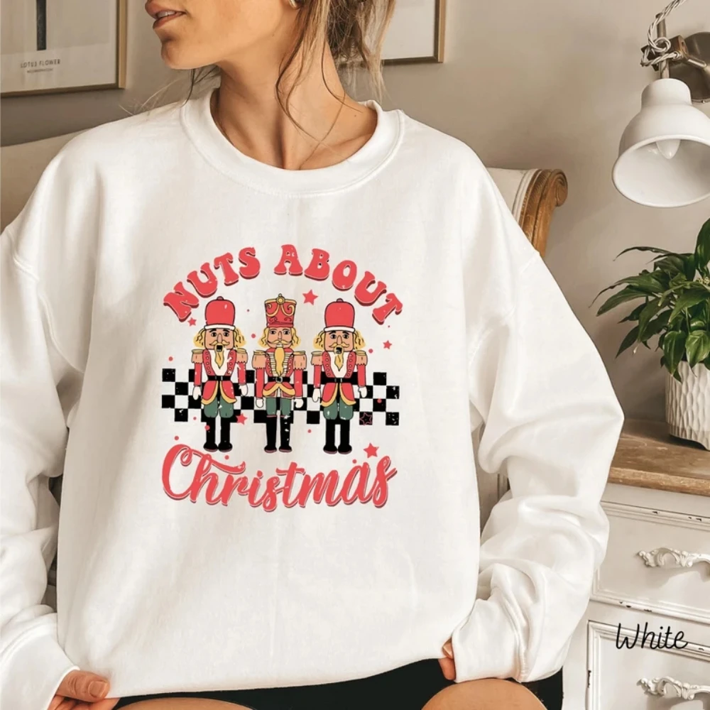 Nuts About Christmas Nutcracker Sweatshirt Christmas Party Retro Tee Holiday Apparel Cute Funny Shirt Winter Women Clothes