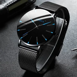 2024 Minimalist Men's Fashion Ultra Thin Watches Simple Men Business Stainless Steel Mesh Belt Quartz Watch relogio masculino