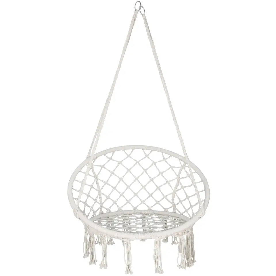 

Beige Hammock Chair Hanging Cotton Rope Macrame Swing Perfect for Outdoor Indoor