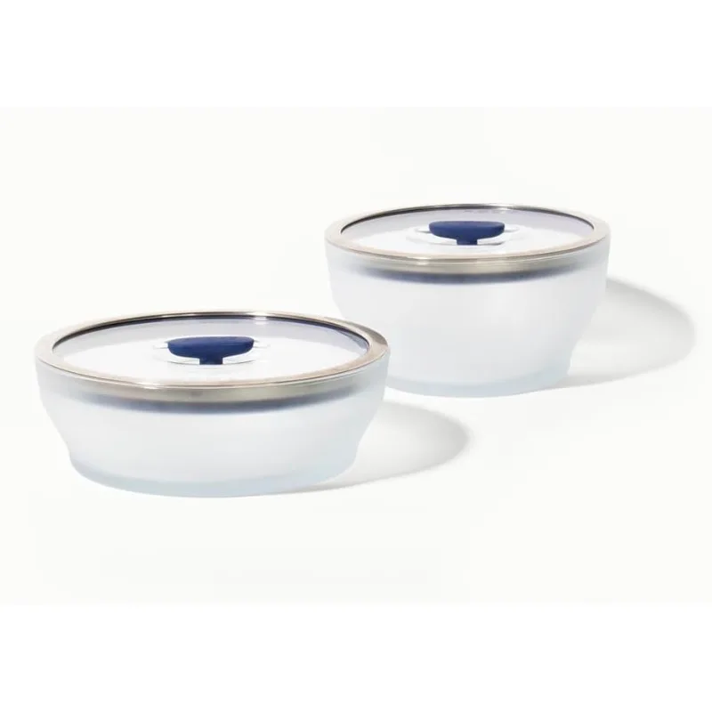 

4-Pc Microwave Cookware & Glass Food Storage Set with Glass Lids | Large Plastic-Free Containers | Stackable Steamer with Vented