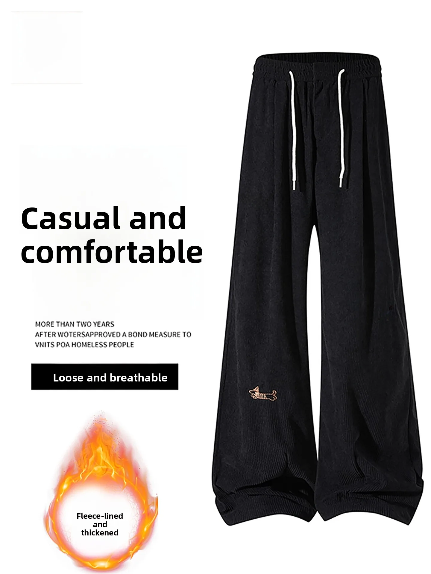 

Men's Vintage Fce Lined Loose Wide Leg Pants Thi Casual Trousers Autumn Winter Bla Faionable Ci Sle Breathable