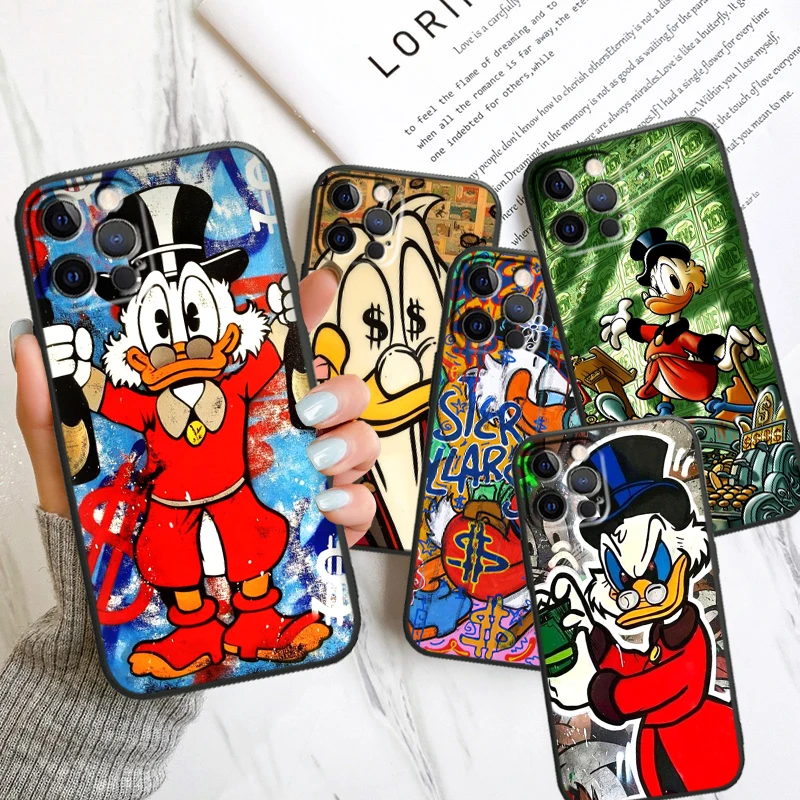 McDuck Scrooge Cool Apple iPhone Case For 15 14 13 12 11 Mini XS XR X 6S 6 Pro Max Plus Black Soft Cover