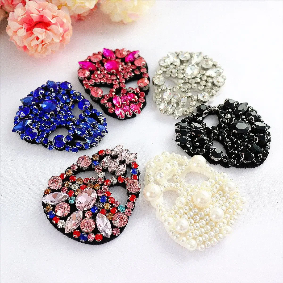 Cool punk rhinestone beaded patches for clothing DIY skull sewing patch embroidered applique decorative sequins Parches