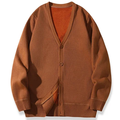 Imagen 2 del producto 2025 nuevo suéter de terciopelo informal de manga larga para hombre, cárdigan, Chaqueta de punto, Top, chaqueta versátil de moda de otoño e invierno