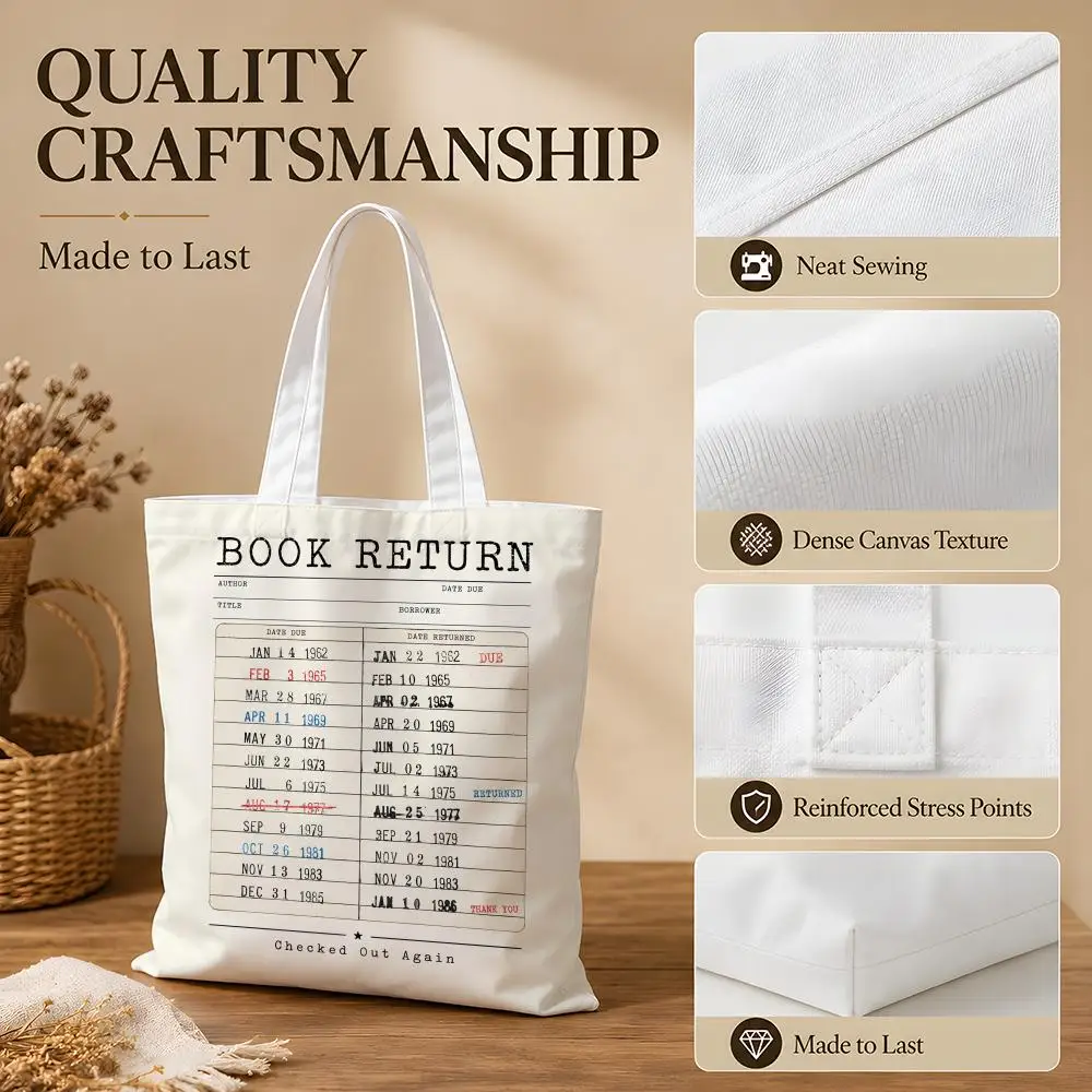 Return to Library Storage Bags Canvas Tote Bag Women Large Capacity Reusable Shopping Shoulder Bag Daily Handbag