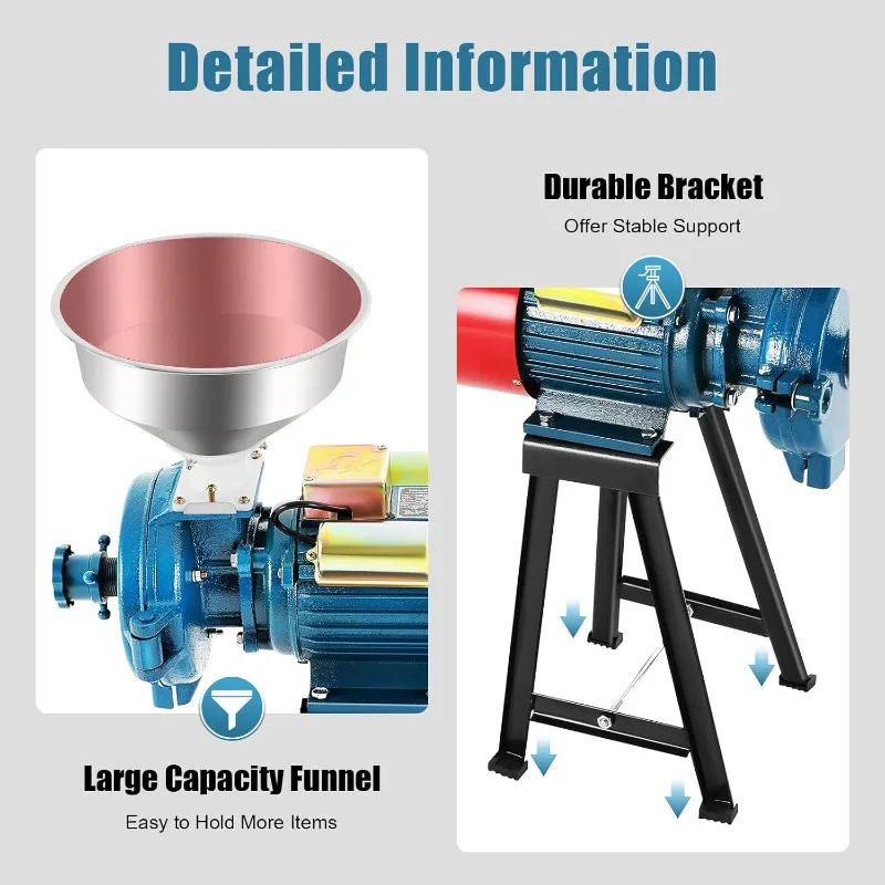 مطحنة الحبوب الكهربائية، مطحنة الذرة 2200 وات 220 فولت مع قمع، مطحنة تغذية كهربائية تجارية، مطحنة جافة (2200 وات، 220 فولت)