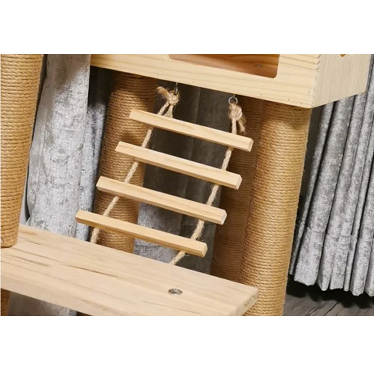 Overseas New Selling High Quality Cute Multifunctional New Zealand Wood Cat Scratching Tree Tower Cat Climbing tree with cats