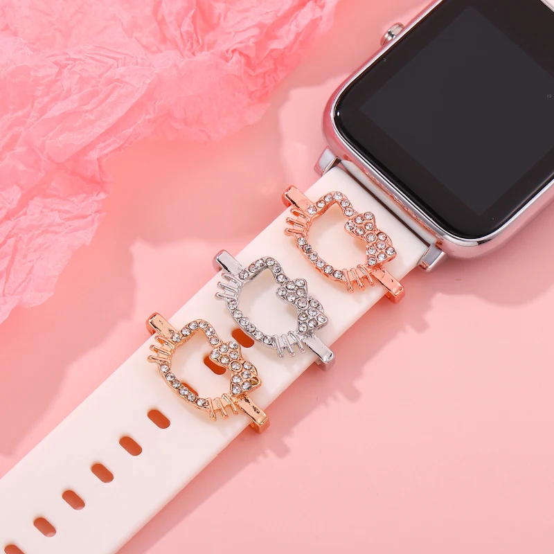 Gato e Arco-nó Encantos Decorativos para Pulseira de Silicone, Acessórios Bonito Da Jóia Dos Desenhos Animados, Pulseira De Maçã Charme
