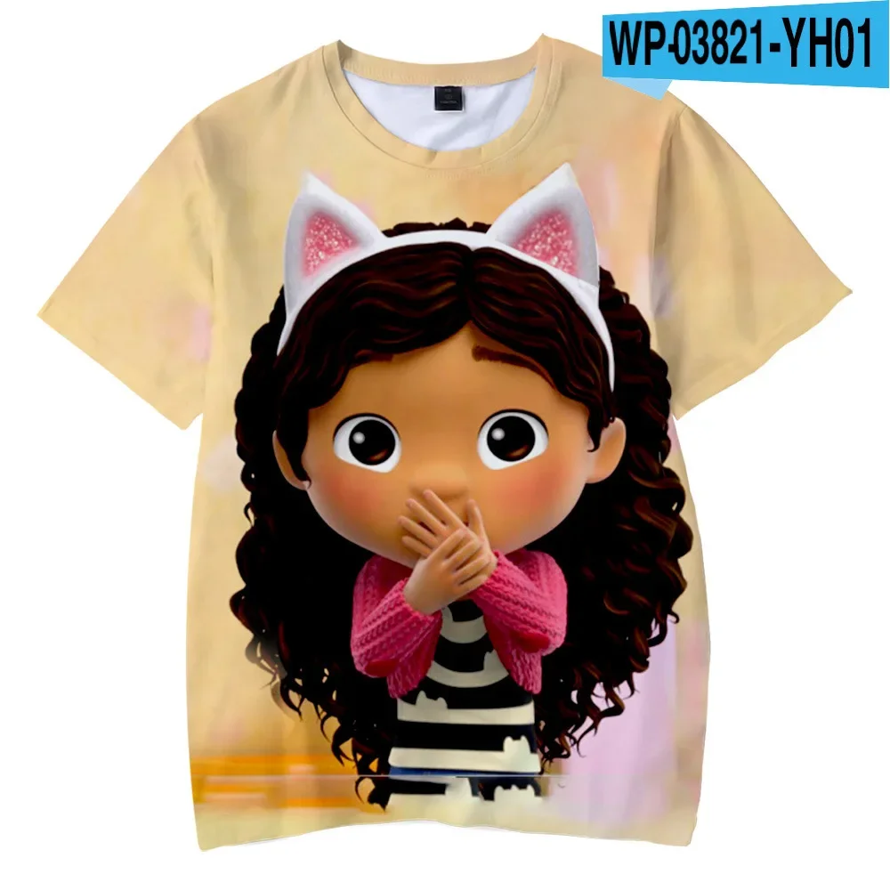 Anime Gabbys Dollhouse 3D Print Streetwear para Meninos e Meninas, Moda Casual Bonito, Camiseta extragrande, Crianças Tees, Tops Roupas