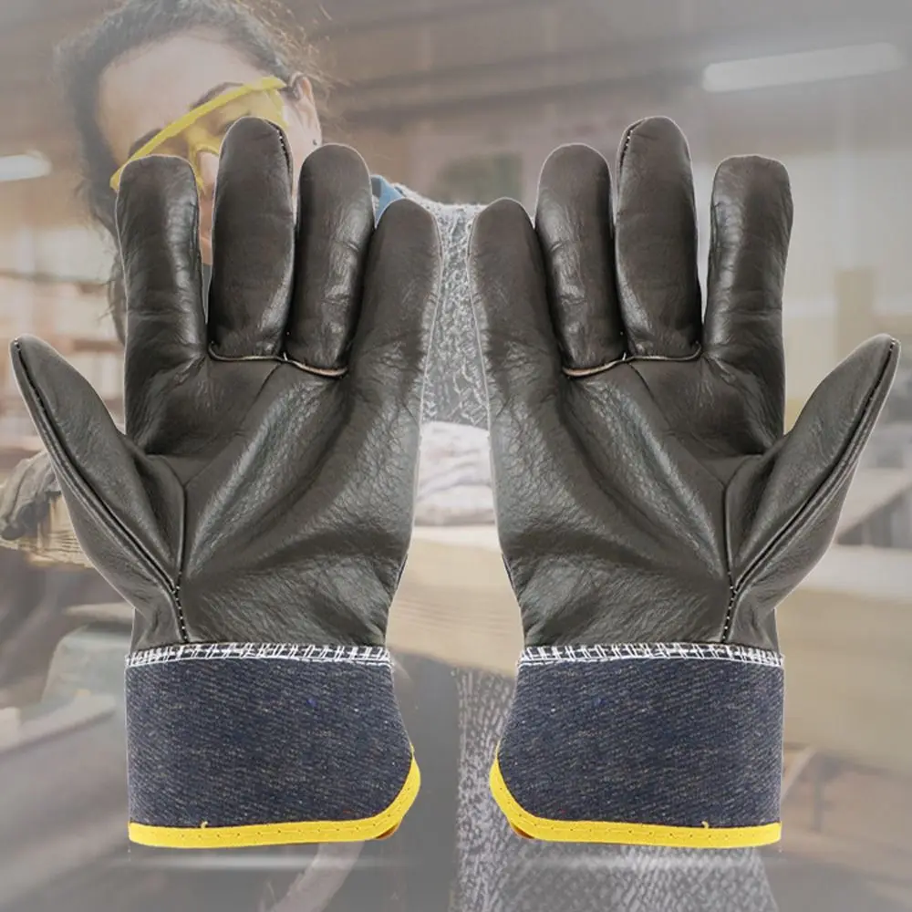 

1 Pair Abrasion Resistant Cowhide Welding Gloves Labor Protection Heat Resistant Leather Work Gloves Thickened Construction