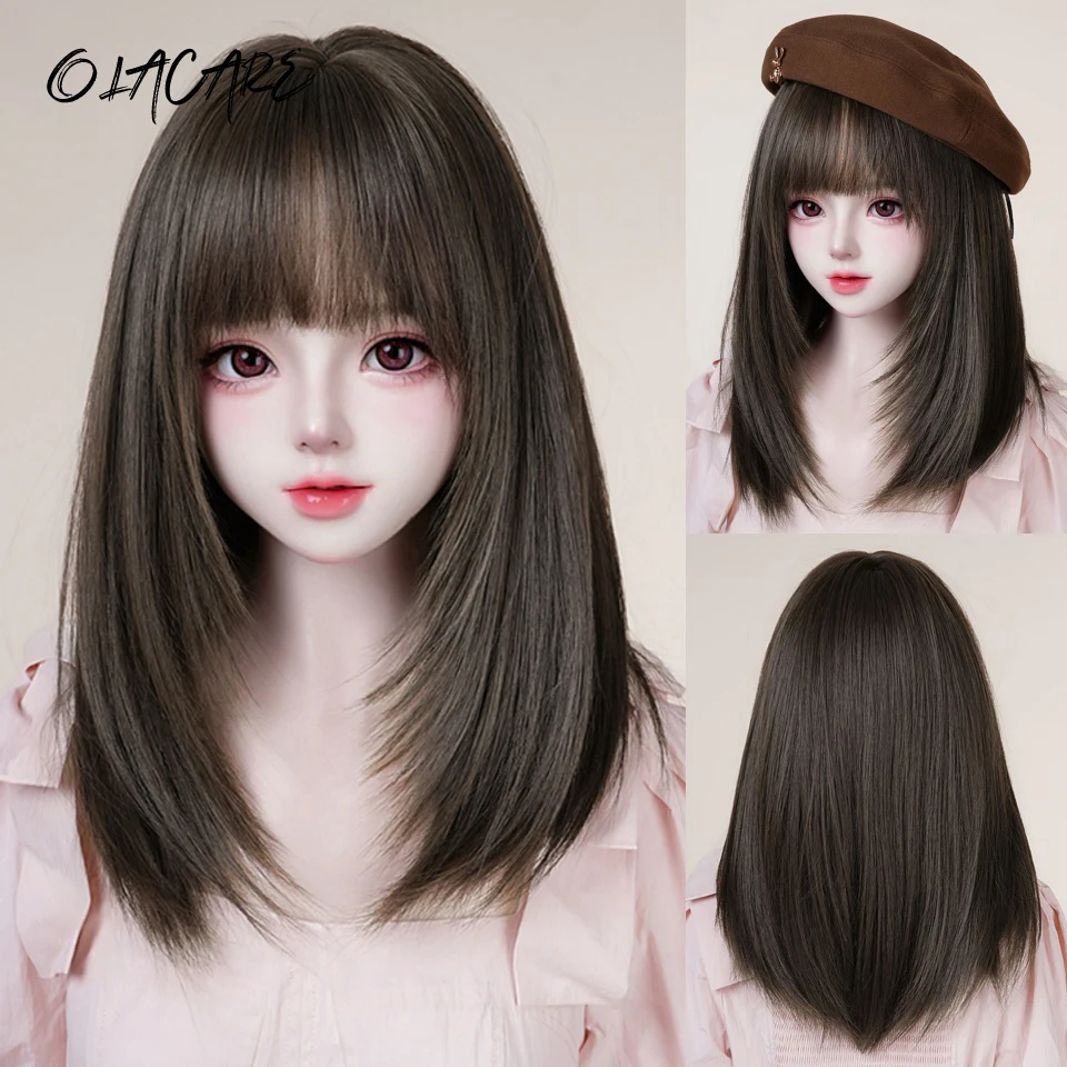 

Synthetic Straight Layered Brown Black Wigs With Bangs High Density Natural Fake Hair Wig for Women Daily Cosplay Party Wigs LM