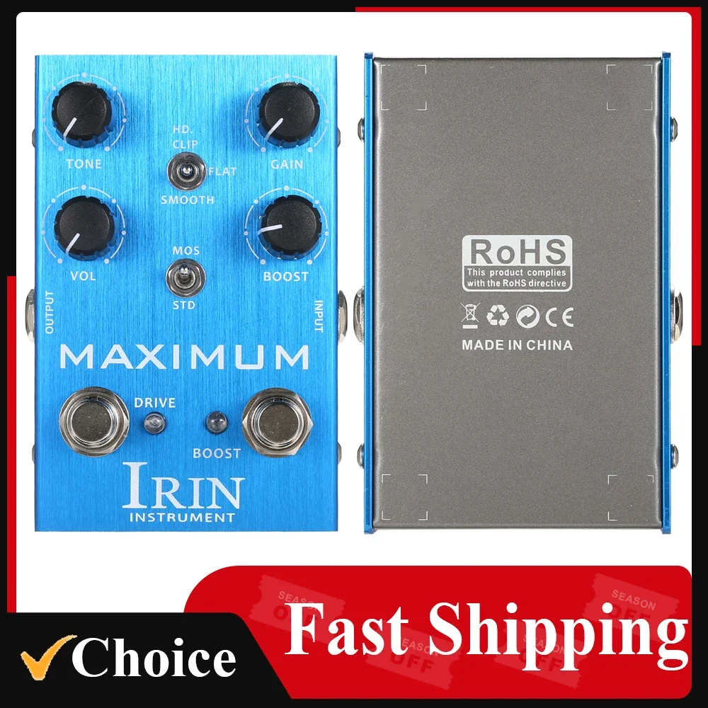 

IRIN Overdrive Guitar Effect Pedal 2 Toggle Mode Switch Tone/Gain/Volume/Boost Controls for Electric Guitar - MAXIMUM