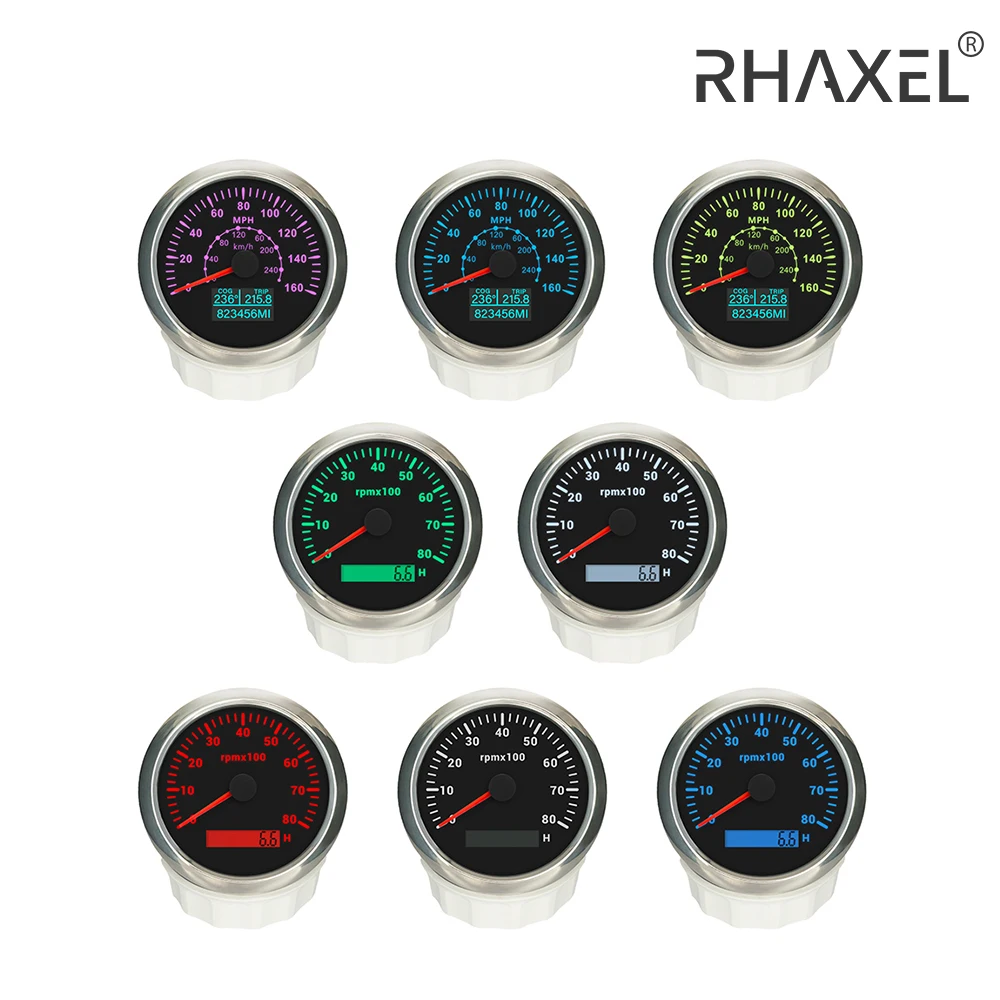 RHAXEL Gauge Set 3 3/8''(85mm) GPS Speedometer 80MPH Tachometer 6000RPM 12V 24Volt with Backlight for RV VAN ATV UTV Boat