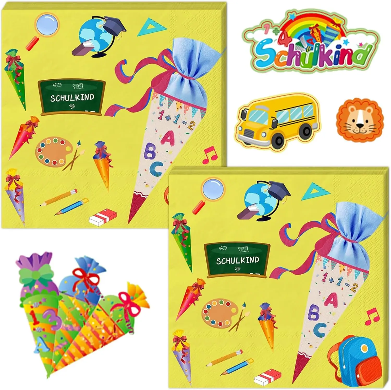 Set van 40 servetten voor de terugkeer naar school en 6 stickervellen ABC, schoolfeestdecoratie, accessoires voor het begin van het schooljaar