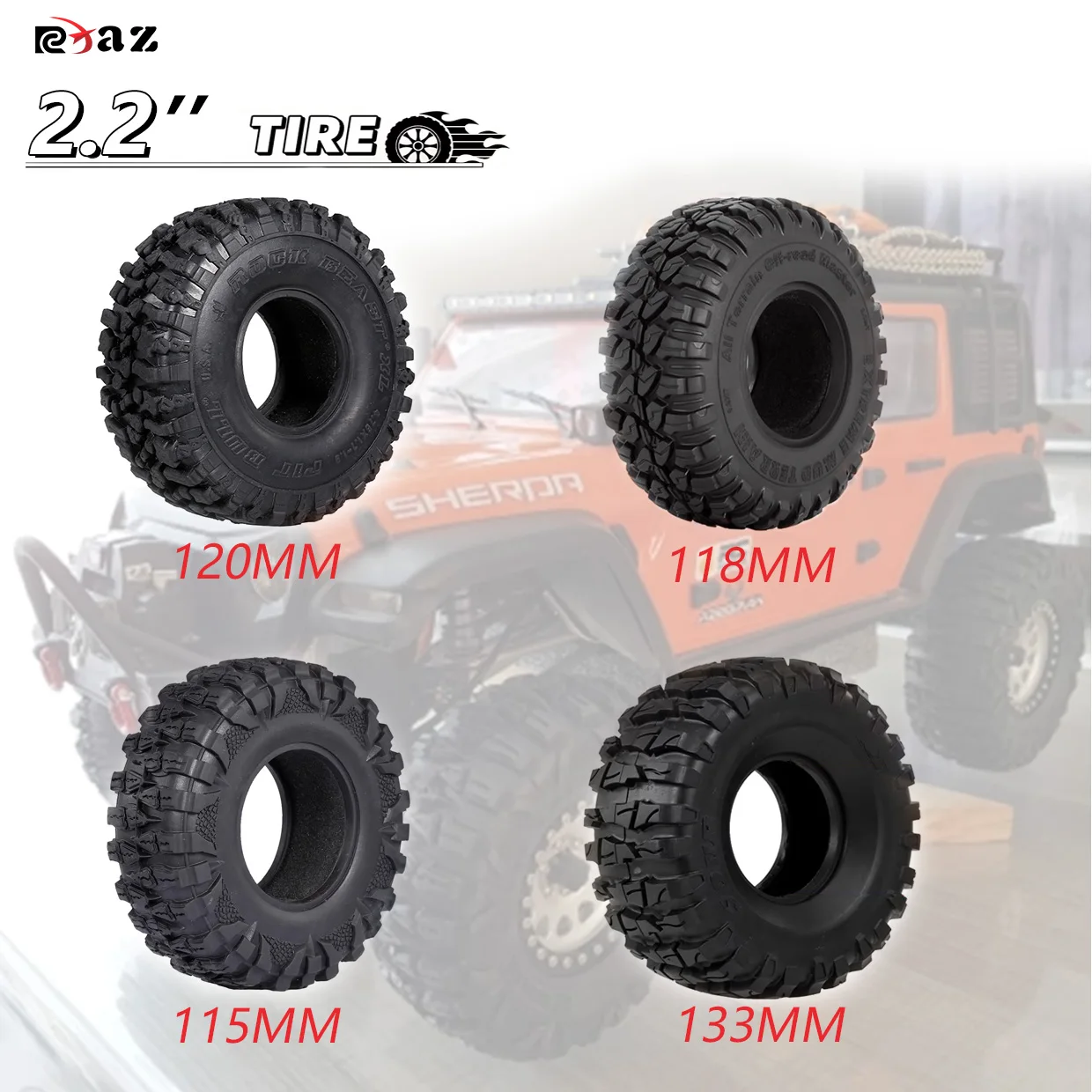 RCXAZ 4 PCS 115-133mm 2.2 "Pneus de roda de borracha para 1:10 RC Crawler Car Traxxas TRX4 TRX6 Axial SCX10 90046