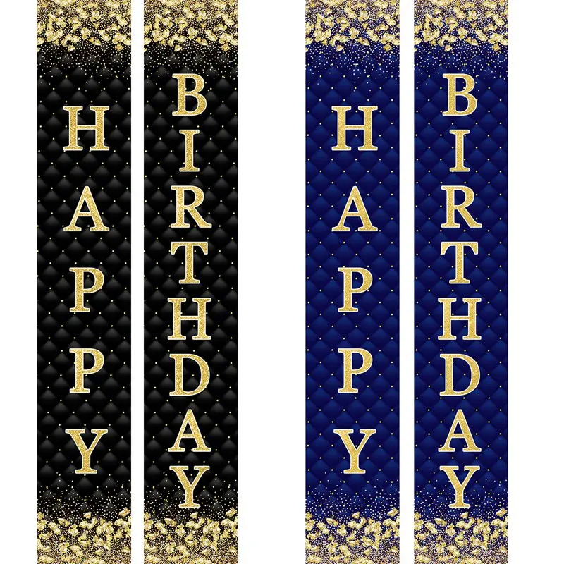 Blue Gold Door Curtain Hanging Banner Happy Birthday Party Decor Adult 30th 40th 50th Birthday Party Anniversary Supplies