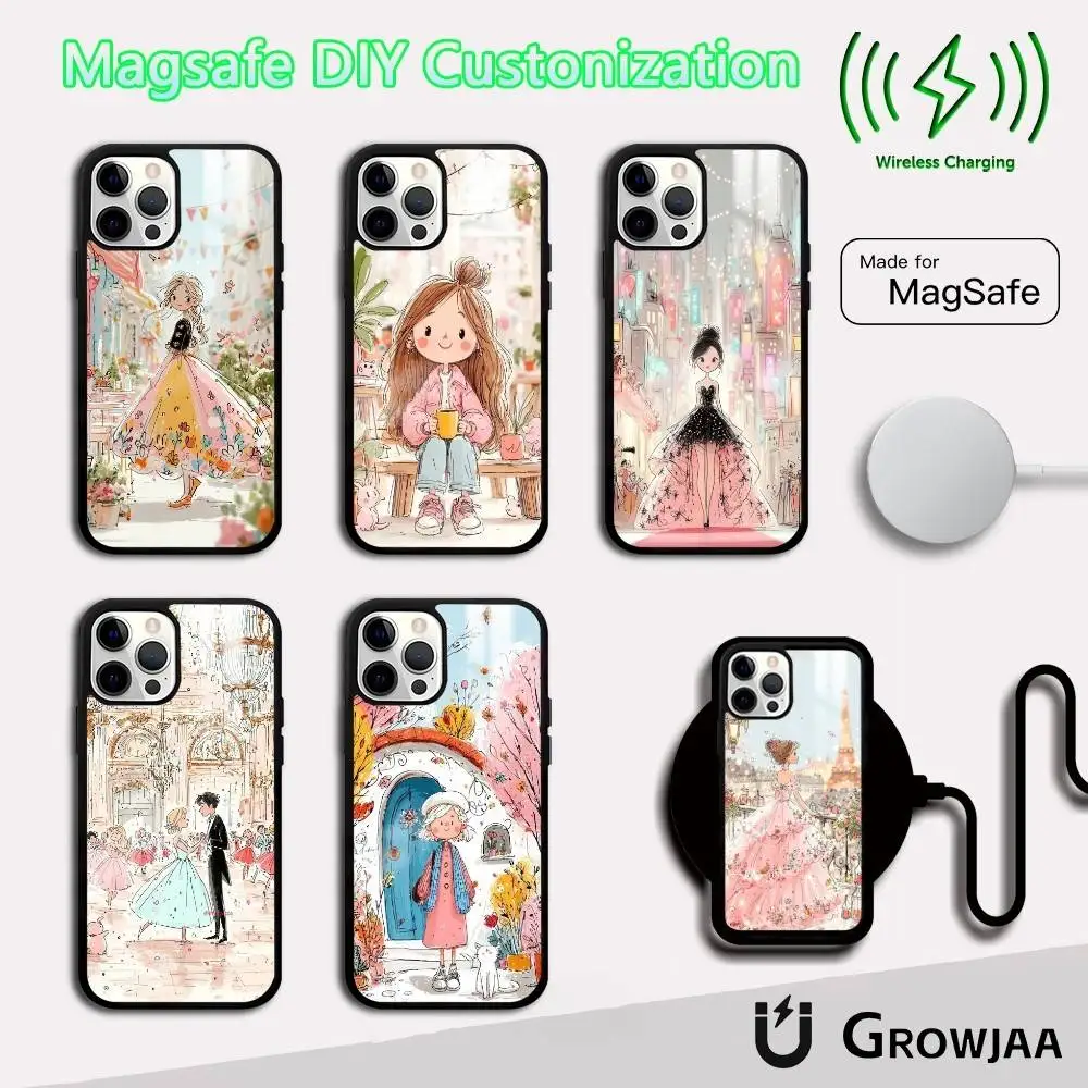 

Wildflower Pink Girlish Phone Case For IPhone 16 15 14 13 12 11 Pro Max Plus Mini Magsafe Mirror Wireless Magnetic Funda