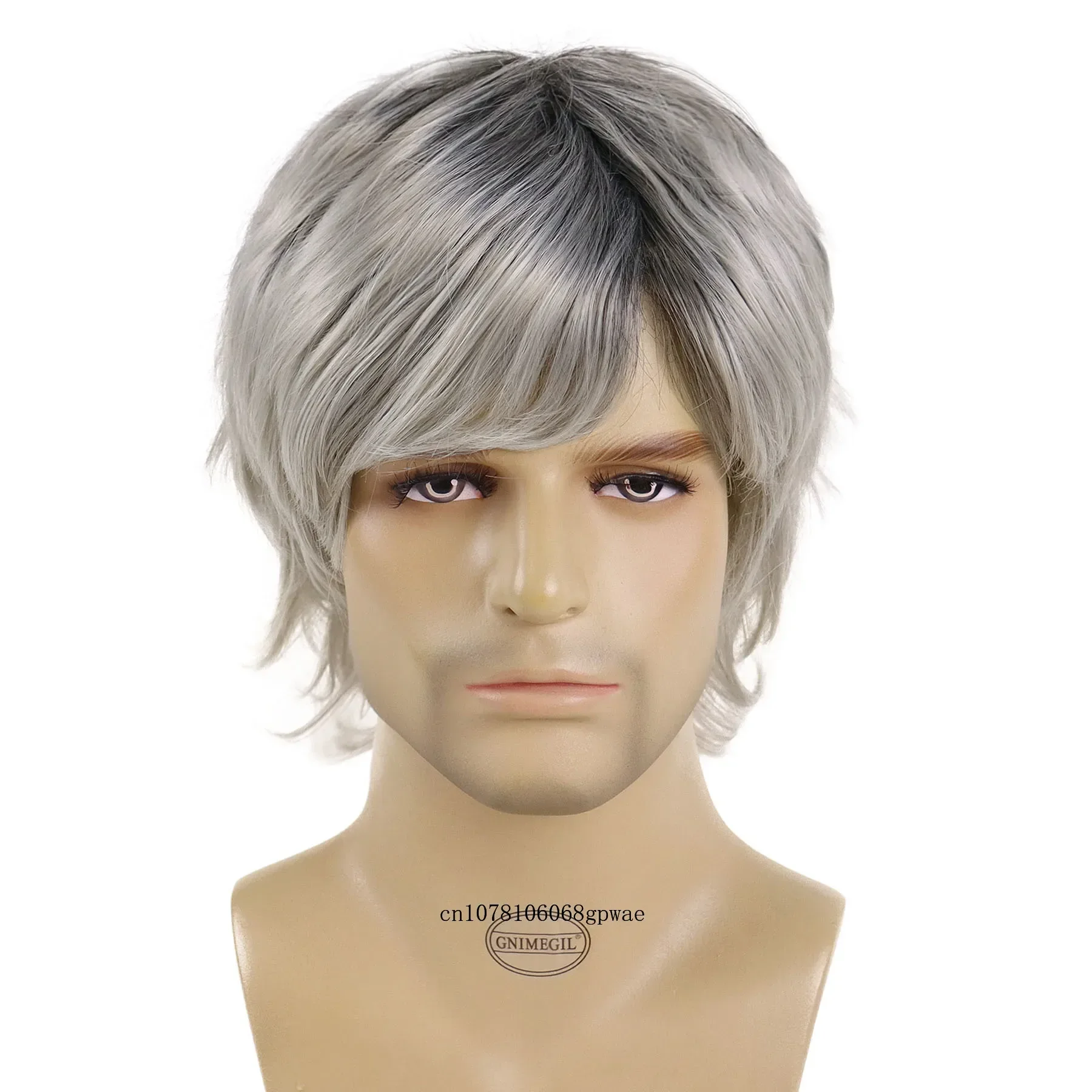 Synthetic Hair Men's Wigs Ombre Grey Short Wavy Shaggy Style Layered Daily Cosplay Halloween Costumes Male Older Grandpa Wig