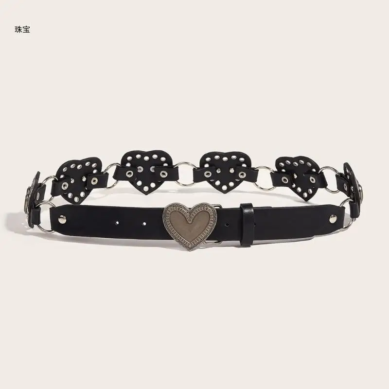 X5QE Heart Waist Belt Chain with Grommet Party Costume Sexy Metallic Jewelry for Jeans Body Jewelry for Women Hot Girls