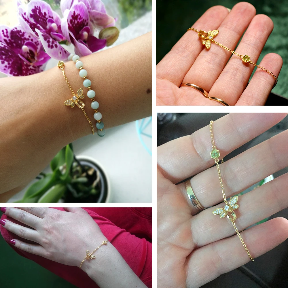 LAMOON bransoletka pszczoła dla kobiety cytryn bransoletki z kamieni szlachetnych 925 srebro 14K pozłacana designerska biżuteria dla kochanka LMHI002 — zdjęcie 4