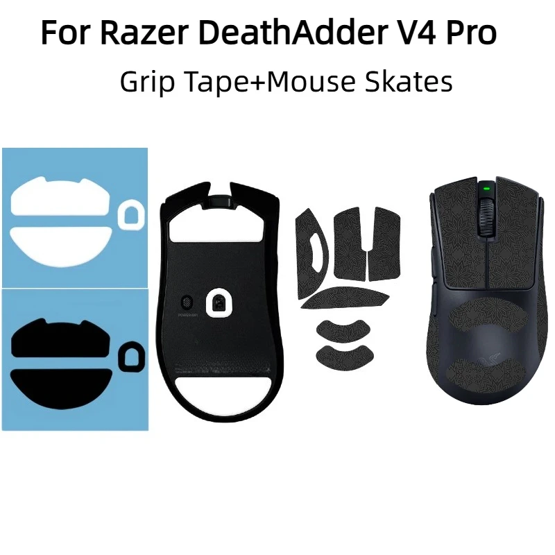 For Razer DeathAdder V4 Pro Mouse，ICE PTFE MouseSkates & Anti-Slip Sweat Resistant Grip Tape Set Gaming Accessories